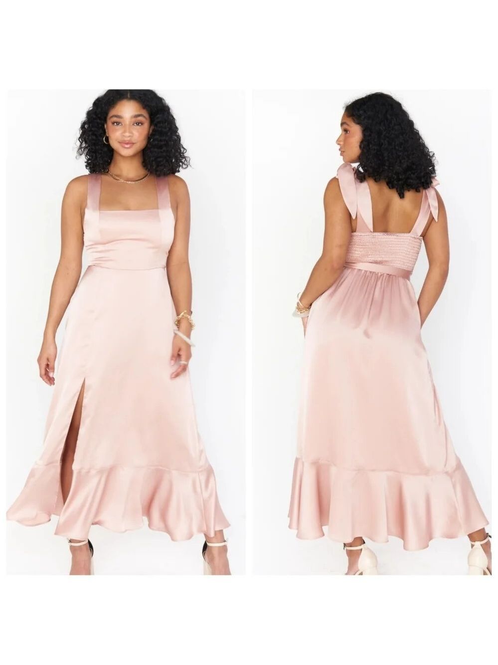 NWOT Show Me Your MuMu Claire Midi Dress ~ Rose Gold Luxe Satin